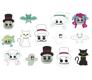 Stickserie - Spooky Friends incl. passenden Buttons, Stifteaufsätze & Anhänger